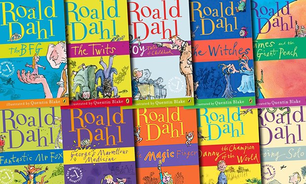 a collage of roald dalh books